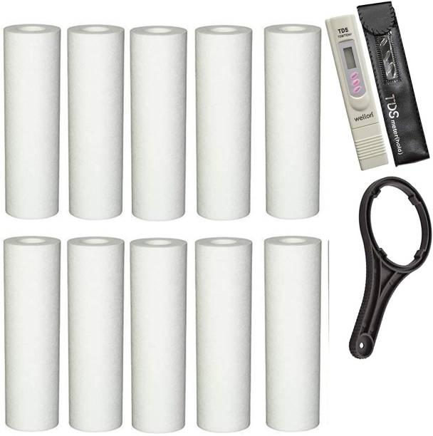 MG WATER SOLUTION 10" Polypropylene (PP) Spun Filter Candle Suitable for All Types of Domestic Water Purifiers (Size: 10" x 2.5") with 1 Pc. 10" Single Wrench Spanner Key & 1 Pc. TDS Meter Solid Filter Cartridge
