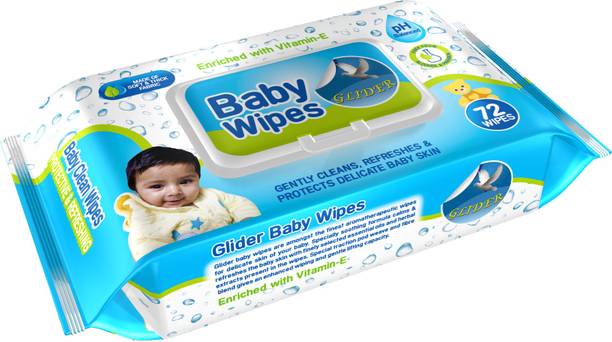 GLIDER Baby Wipes - with Moisture Lock Flip-Top , Contains Aloe Vera & Vitmain E , pH balanced with No Parabens & Chlorine