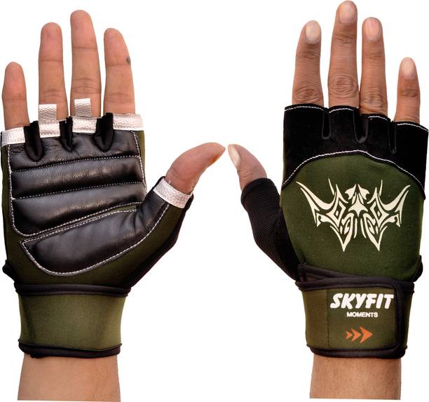 SKYFIT Super Comfortable Lycra And Leather Padds Gym Sports Gloves Gym & Fitness Gloves