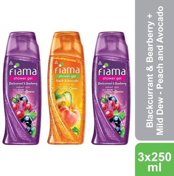 FIAMA Blackcurrant & Bearberry, Peach and Avacado Shower Gel, Pack of 3