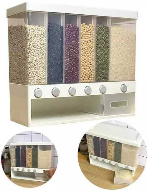 Kaira Enterprises 6 in 1 Wall Mounted Grain Storage Box Cereal Dispenser Single Dry Food Snack Cereal Dispenser Countertop Airtight Food Storage for Kitchen Food Storage||Dispenser Space Saving Storage Containers for Cereal, Rice, Nuts, Candy, Coffee Bean, Snack, Grain||Food Organizer Dispenser for Home and Kitchen - Multicolour  - 10 L