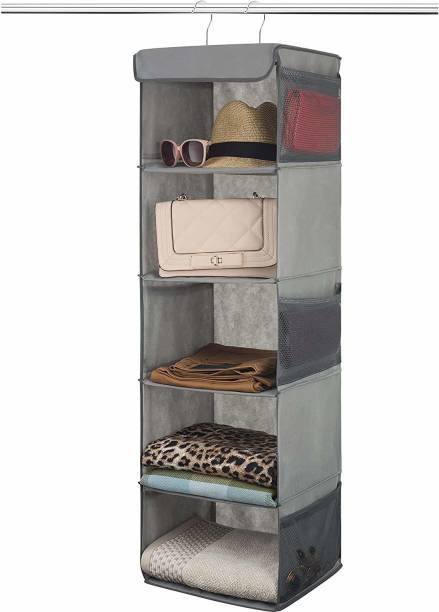 DOUBLE R BAGS 5-Shelf Hanging Closet Organizer - Breathable Hanging Shelves - for Clothes Storage and Accessories Closet Organizer, Regular Organizer