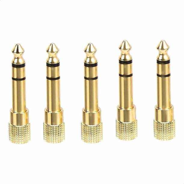 LipiWorld 6.35MM Male to 3.5MM Female Stereo Audio Headphone Jack Adapter Converter (Pack of 5 Gold) Microphone