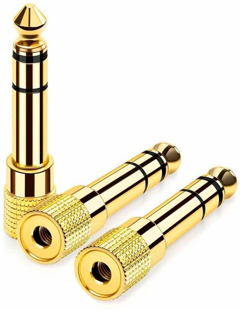 LipiWorld 6.35MM Male to 3.5MM Female Stereo Audio Headphone Jack Adapter Converter (Pack of 3 Gold) Microphone