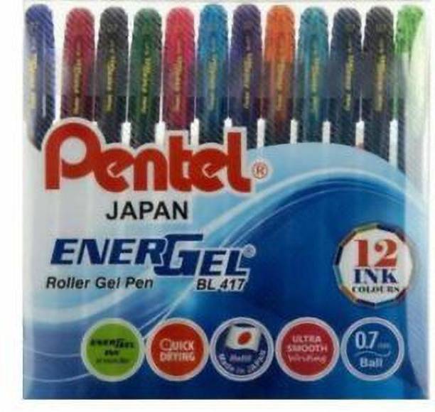 PENTEL Gel Ink Rollerball Pens 0.7mm Metal Tip Roller Gel Pen (Multicolour, Set of 12) Fountain Pen