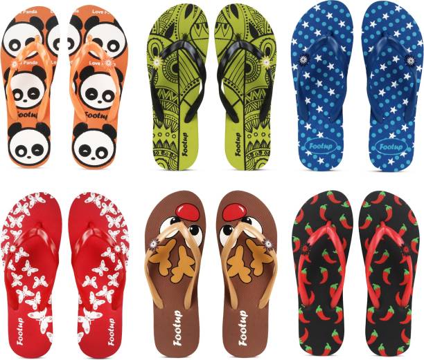 Footup Women Womens Comfort Stylish Trending with colorful Printed Slippers combo (Pack Of 6 pairs) Flip Flops