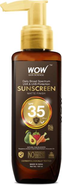 WOW SKIN SCIENCE Sunscreen Matte Finish - SPF 35 PA++ - Daily Broad Spectrum - UVA &UVB Protection - Quick Absorb - for All Skin Types - No Parabens, Silicones, Mineral Oil, Oxide, Color & Benzophenone - 100mL - SPF SPF 35 PA++ PA++