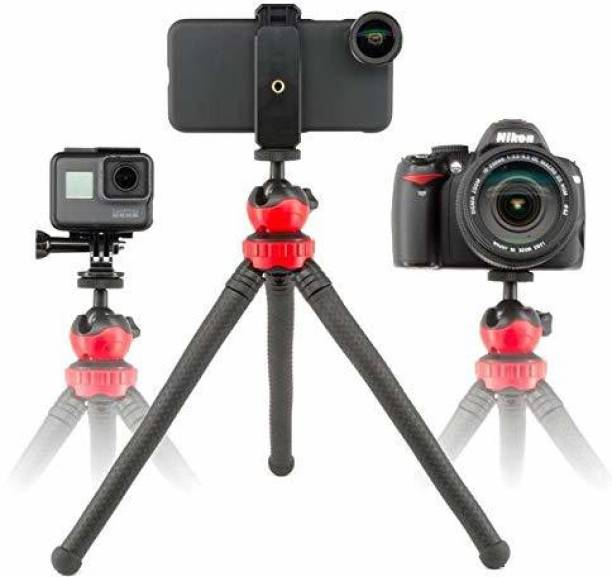 ATSolutions est Flexible Gorilla pod Tripod with 360° Rotating Ball Head Tripod for All DSLR Cameras(Max Load 1.5 kgs) &amp; Mobile Phones + Free Heavy Duty Mobile Holder(Black) (12 Inch, Black and Red) 3 Axis Gimbal for Camera