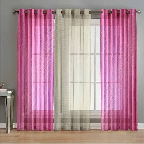 Achintya 214 cm (7 ft) Tissue Semi Transparent Door Curtain (Pack Of 3)