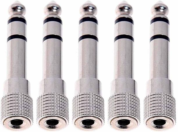 LipiWorld 6.35MM Male to 3.5MM Female Stereo Audio Headphone Jack Adapter Converter (Pack of 5 Silver) Microphone