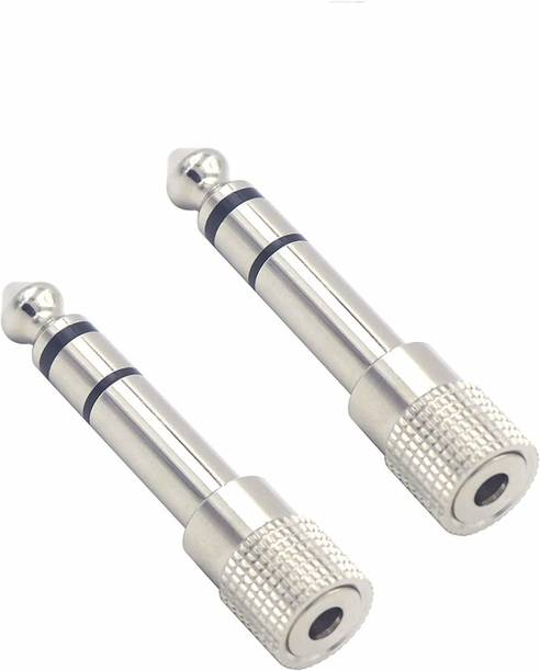 LipiWorld 6.35MM Male to 3.5MM Female Stereo Audio Headphone Jack Adapter Converter (Pack of 2 Silver) 6.35MM Male to 3.5MM Female