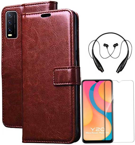 RRTBZ Cover Accessory Combo for Vivo Y12s / Vivo Y20 / Vivo Y20i with Bluetooth Headset Headphones and Screen Guard