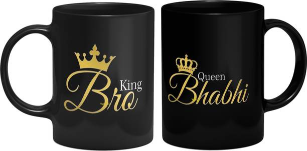 WINGS MART "Bro Bhabhi" Printed Coffee/ Tea Ceramic- 11Oz Gift for Anniversary, Birthday Husband, Couple, Friends, Lover, Brother, beautiful, Couple, Best gift Set of 2s Ceramic Coffee Mug
