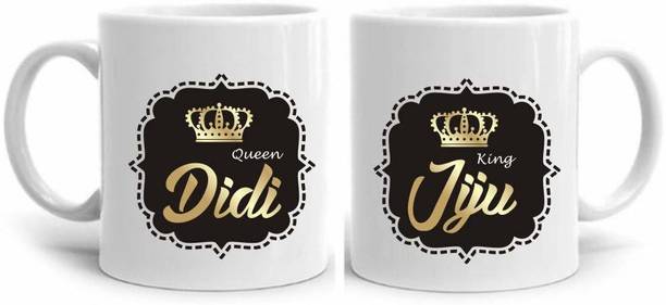 THE CLICK INDIA Queen Didi King Jiju Coffee/Tea For Couple/Didi Jiju Best Gift For Birthday/Wedding/Anniversary Microwave Safe-330 ml Ceramic Coffee Mug