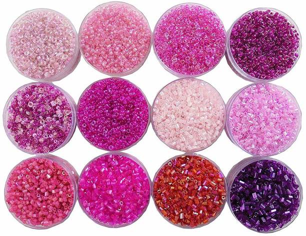 estore 11/0 20gm x 12 Box Pink and Purple Glass Seed Beads for Jewellery Making kit Art and Crafts Materials for Embroidery Necklace Bracelet Earring Making Materials DIY kit