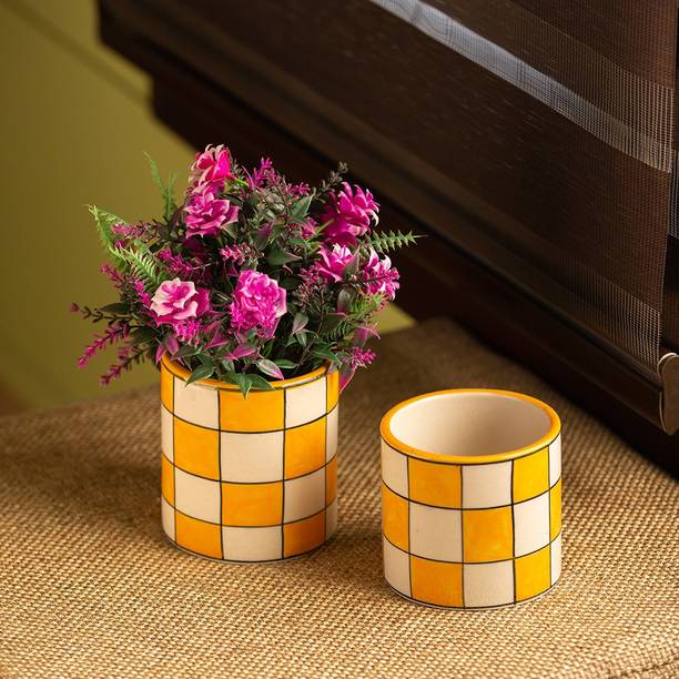 ExclusiveLane 'Shatranj Checkered' Handpainted Plant Container Set