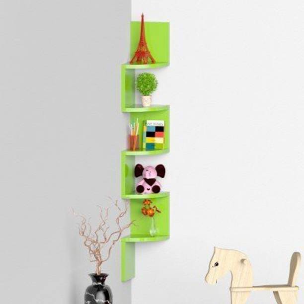 Woodenstores Wooden Zigzag Corner Wall Mount Floating Wall Shelves with Finish 5 Tiers Wooden Wall Shelf