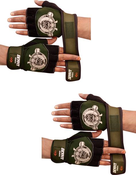 SKYFIT COMBO PACK 2 Excellent Lycra with Leather Gym Sports Gloves Gym & Fitness Gloves