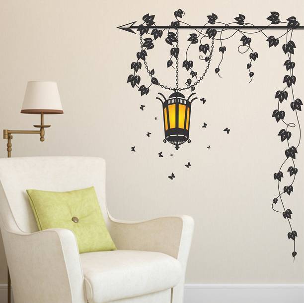 WALLSTICK 110 cm Black Kodi Plant With Butterflies Removable Sticker