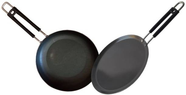 LooksGood INDIAN Iron cookware combo Dosa tawa 25.5 cm Dia + Fry Pan 23 cm Dia Cookware Set