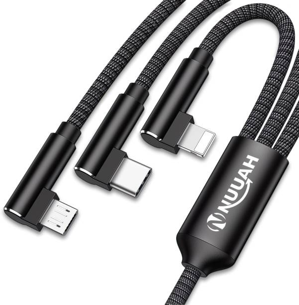 Nuuah 3 in 1 Parallel Charging Elbow design Cable with 2.1A Fast & Smart Charging ,480MBPS Data transfer rate( lightning port only) 2.1 A 1.2 m Nylon Braided Lightning Cable