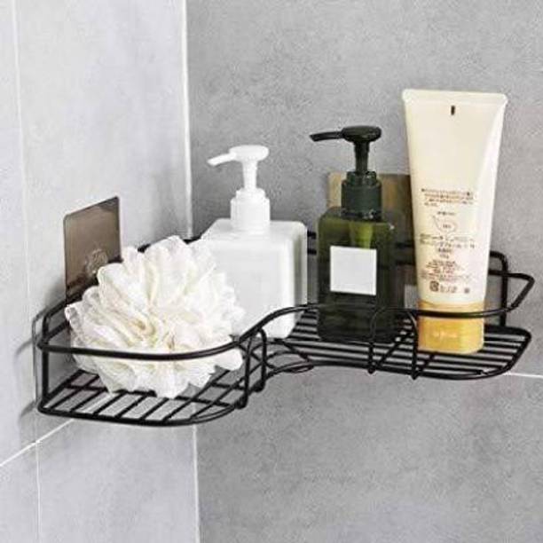 Jiffy Cutlery Kitchen Rack Steel Multipurpose Self Adhesive Wall-Mounted Corner Storage Rack Bathroom Shelf Organizer Kitchen Basket Cosmetic Hanging Shower Caddy Rack Stainless Steel Wall Shelf  (Number of Shelves - 1, Black)