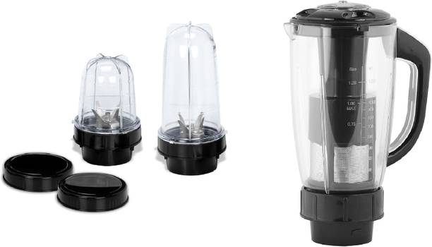 Gemini Juicer jar and Bullet Jar Combo ABS Plastic Set of 2 Bullet Jars (530ml and 350ml) Plus 1 Juicer Jar 1500ml, Black Mixer Juicer Jar