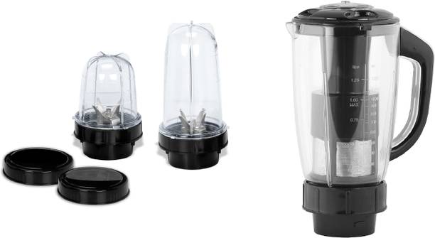 Masterclass Sanyo Juicer jar and Bullet Jar Combo ABS Plastic Set of 2 Bullet Jars (530ml and 350ml) Plus 1 Juicer Jar 1500ml, Black Mixer Juicer Jar