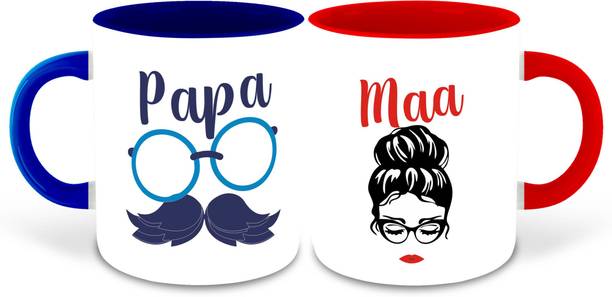 whats your kick Papa and Mummy Inspired Dark Blue & Red Inner Colour Set of 2 Coffee- Mom Dad, Mothers day, Fathers Day, Best Couple, Happy Birthday, Relation, Unique Gifts (Papa & Mummy) Ceramic Coffee Mug