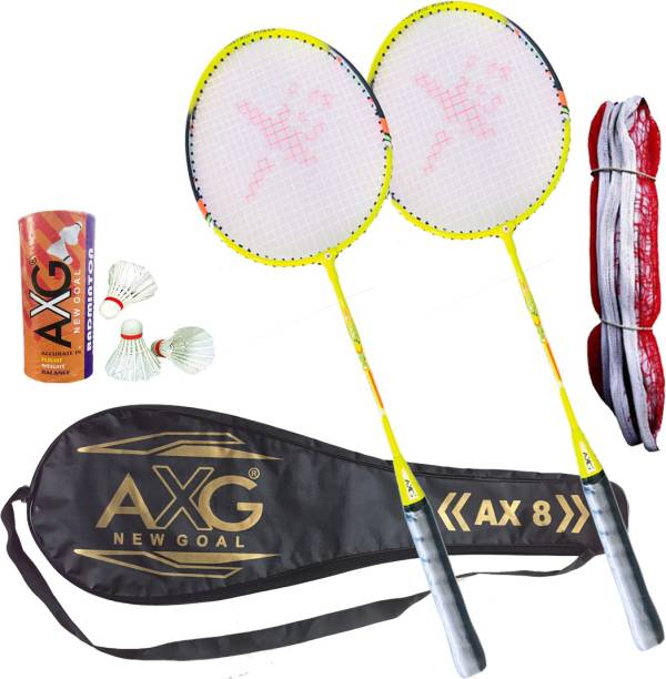 AXG NEW GOAL Inevitable Badminton Set Of 2, 3 Feather Shuttles, Net & Cover Badminton Kit