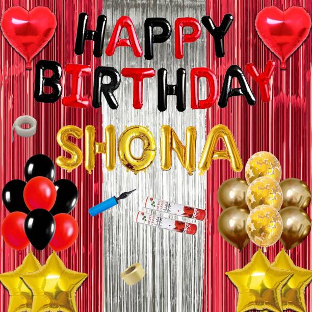 Shopperskart presents Happy Birthday SHONA Combo Kit Pack For Party Decorations (Pack Of 82) RED BLACK