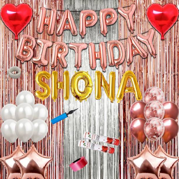 Shopperskart presents Happy Birthday SHONA Combo Kit Pack For Party Decorations (Pack Of 82) ROSE GOLD