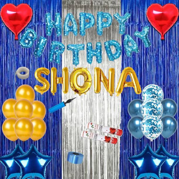 Shopperskart presents Happy Birthday SHONA Combo Kit Pack For Party Decorations (Pack Of 82) BLUE