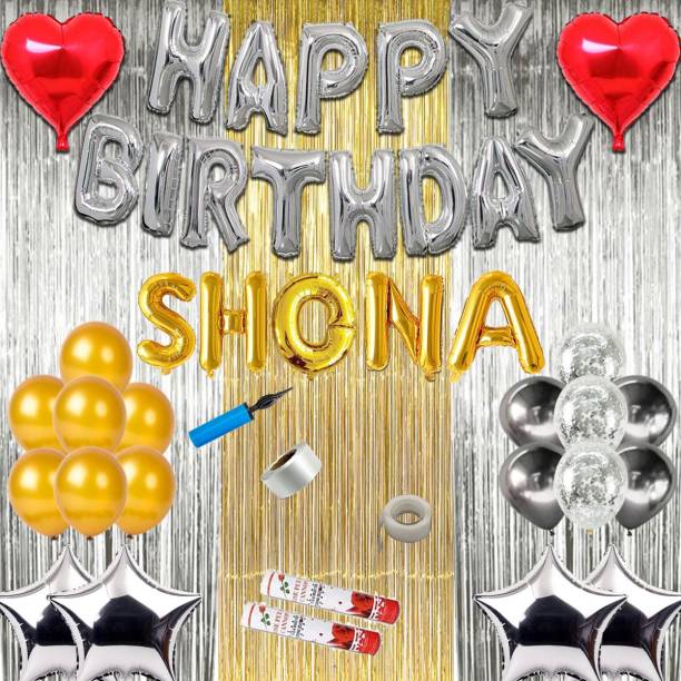 Shopperskart presents Happy Birthday SHONA Combo Kit Pack For Party Decorations (Pack Of 82) SILVER
