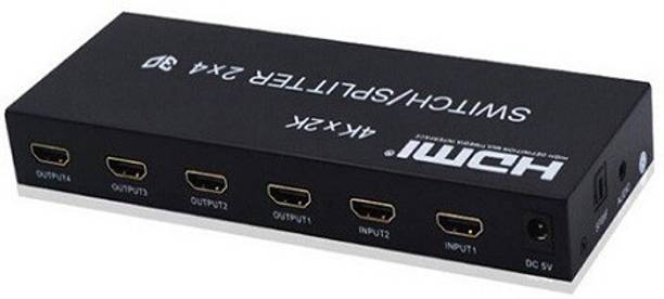 techut HDMI Switch Splitter 2 in 4 Out with Remote, avedio links 2x4 HDMI Splitter Switcher Media Streaming Device