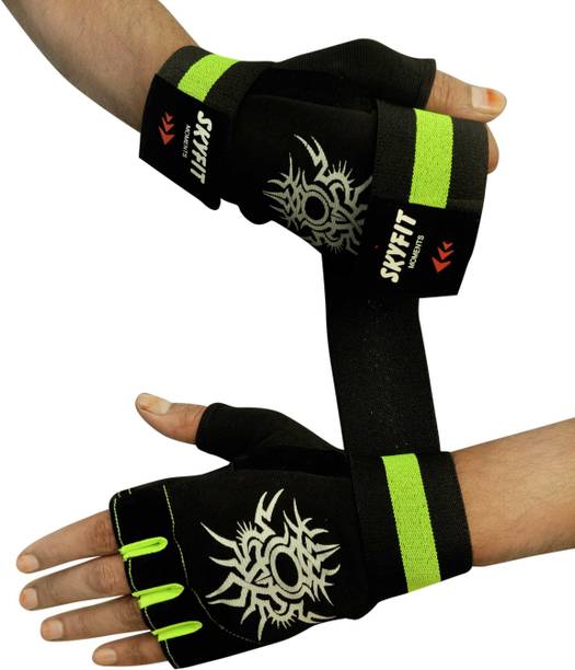 स्काईफिट Geniun Leather Padds Strong wrist Support Gym Sports Gloves जिम और फिटनेस दस्ताने
