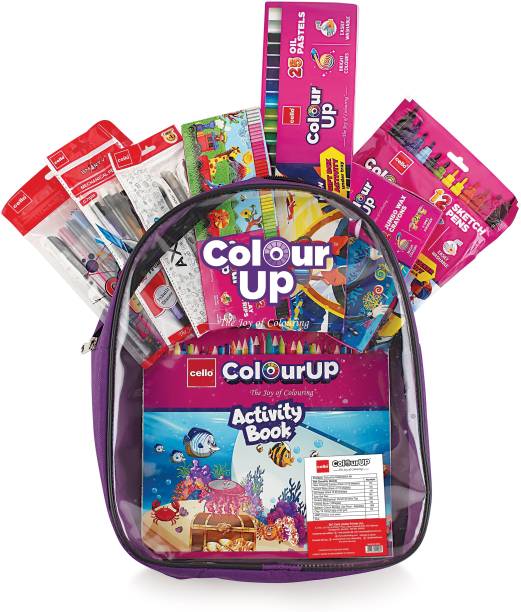cello ColourUp Hobby Bag of Assorted Stationery|Crayons, Sketch Pens, Oil Pastel, Gel pens, Mechanical Pencils, Clay with Kids Activity Book inside