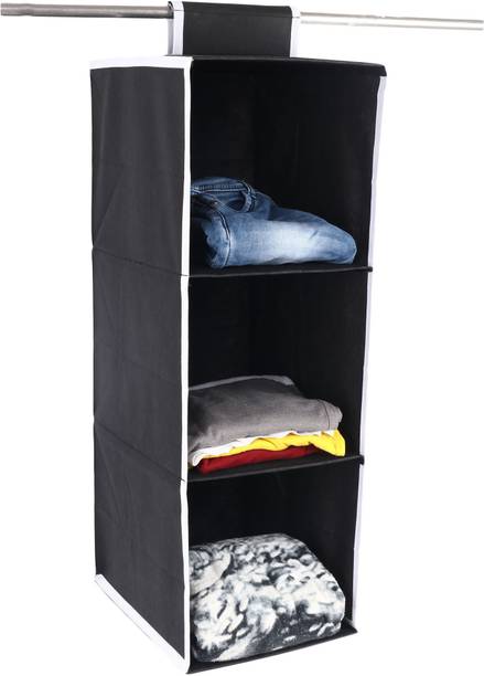 Shrey Creation Hanging 3 Shelves Wardrobe/Closet Cloth Organizer-Black Closet Organizer