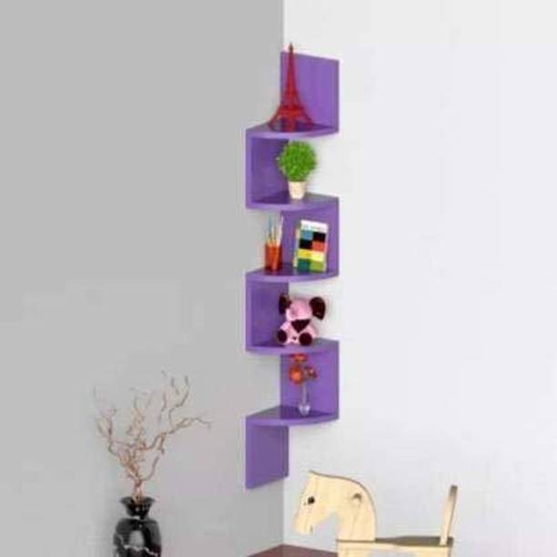 Yannik Retail Zigzag Corner Wall Mount Shelf Unit/Racks and Shelves/Wall Shelf/Book Shelf/Wall Decoration Wooden Wall Shelf (Number of Shelves - 5 Purple) MDF (Medium Density Fiber) Wall Shelf