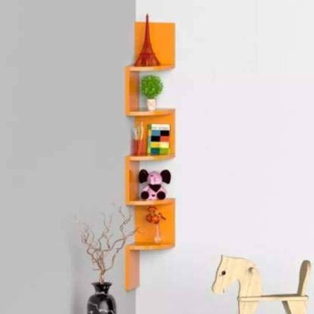 Yannik Retail Zigzag Corner Wall Mount Shelf Unit/Racks and Shelves/Wall Shelf/Book Shelf/Wall Decoration Wooden Wall Shelf (Number of Shelves - 5 Orange) MDF (Medium Density Fiber) Wall Shelf