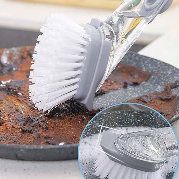 CORRUPTAK Wet and Dry Automatically Pot Cleaner Tool Scrub Pad Silicone Dispenser Plastic Silicone Wet and Dry Brush