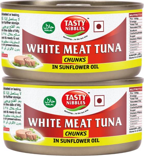 Tasty Nibbles White Meat Tuna Chunks in Sunflower Oil, 185g x 2 Sea Foods