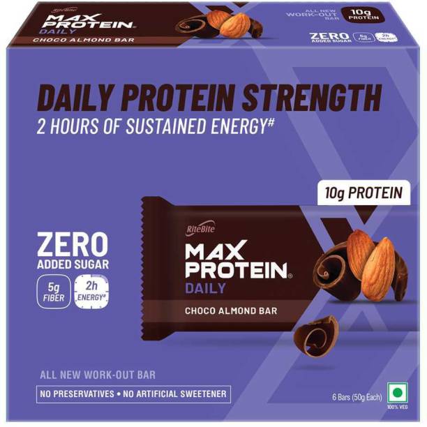 RiteBite Max Protein Bar Daily Choco Almond, Sugar free, Healthy Protein Snack, No Preservatives, 10g Protein Bars