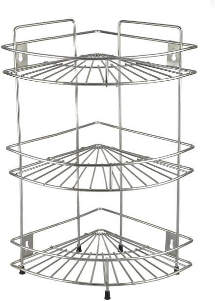 Daaduji Utensil Kitchen Rack Steel Creations / Multipurpose Stainless Steel 3-Tier Corner Storage Rack/Shelf - Kitchen and Bathroom