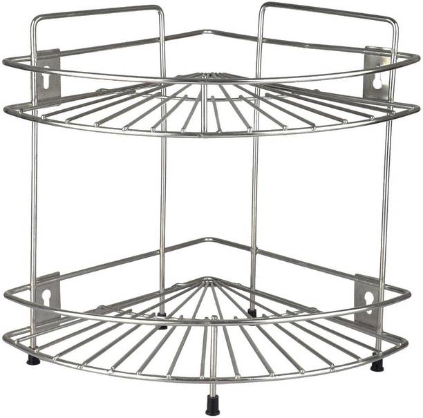 Daaduji Utensil Kitchen Rack Steel Creations / Stainless Steel 2 Layer Corner Storage Rack/Shelf for Kitchen and Bathroom Made In India