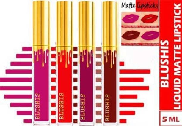 BLUSHIS High Definaton Non Transfer Smudge Proof Long Lasting Liquid Matte Lipstick Combo pack of 4