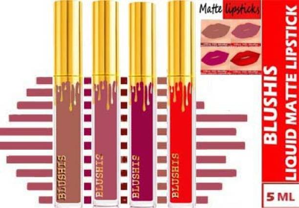 BLUSHIS High Definaton Non Transfer Smudge Proof Long Lasting Liquid Matte Lipstick [Plum,Red,Light Nude,Coffee Brown] Colour.