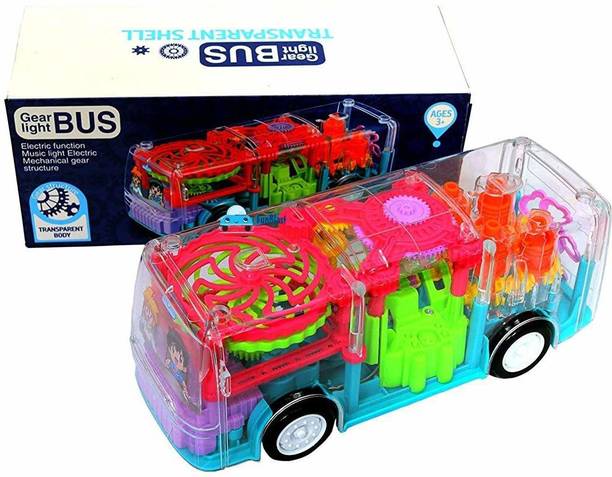 Esybuy Concept Garari Musical Transports Bus Toy for Kids, 3D Bus Toy with 360 Degree Rotation, Gear Transparent Bus Toy with Light & Sound Effects for Boys, Kids - Multicolor
