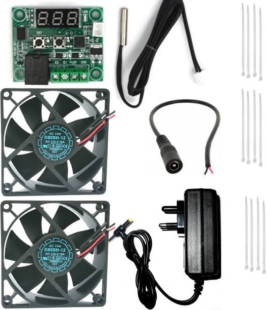 TechSupreme Best Combo for DIY Incubator W1209 + 12v 2Amp Adapter + 2 Piece 3 inch fan + 12 Pieces Ties 10” Inch + 1 DC Female Connector For Diy Incubator Temperature Sensor and Controller Electronic Hobby Kit