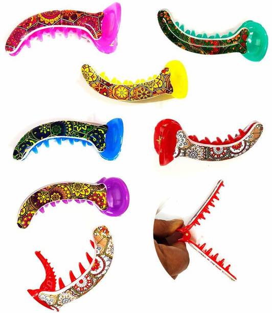 BHARATGAURAV Pack Of 6 Printed with Double Coated Banana Hair Clip Mirchi Shape for Girls & Women Banana Clip